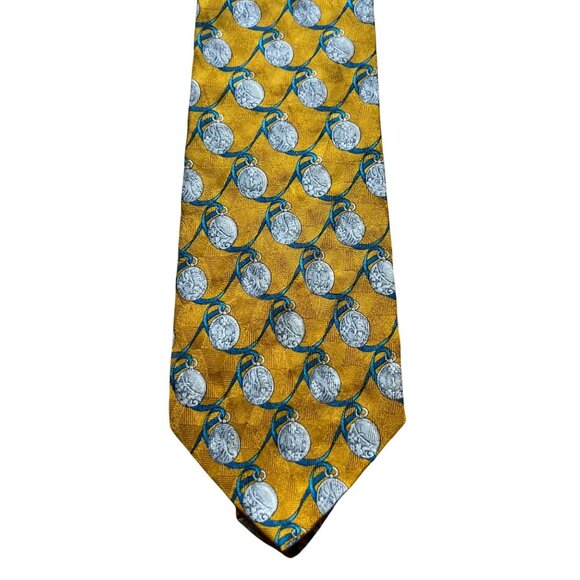 Givenchy Gentleman Paris Gold & Blue Pattern Silk Tie Necktie